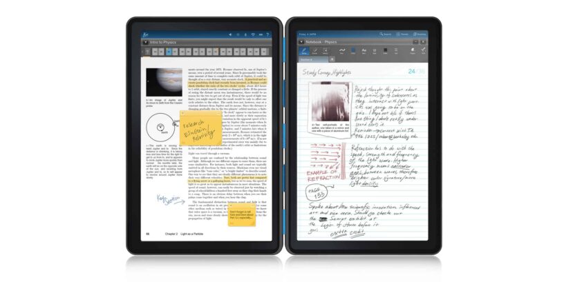 Two eCorsair tablets displaying handwritten notes and digital documents.