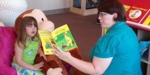 Learning Lab at Wahoos Stadium Children exploring educational materials at Learning Lab in Wahoos Stadium.