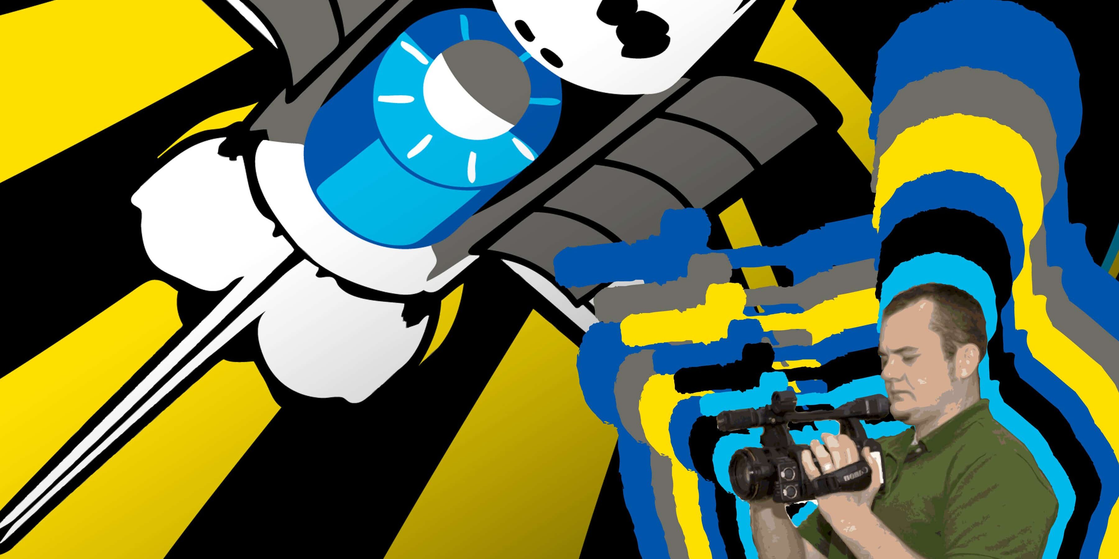 ECorsair multimedia team prepares for NASA rocket launch with video equipment.