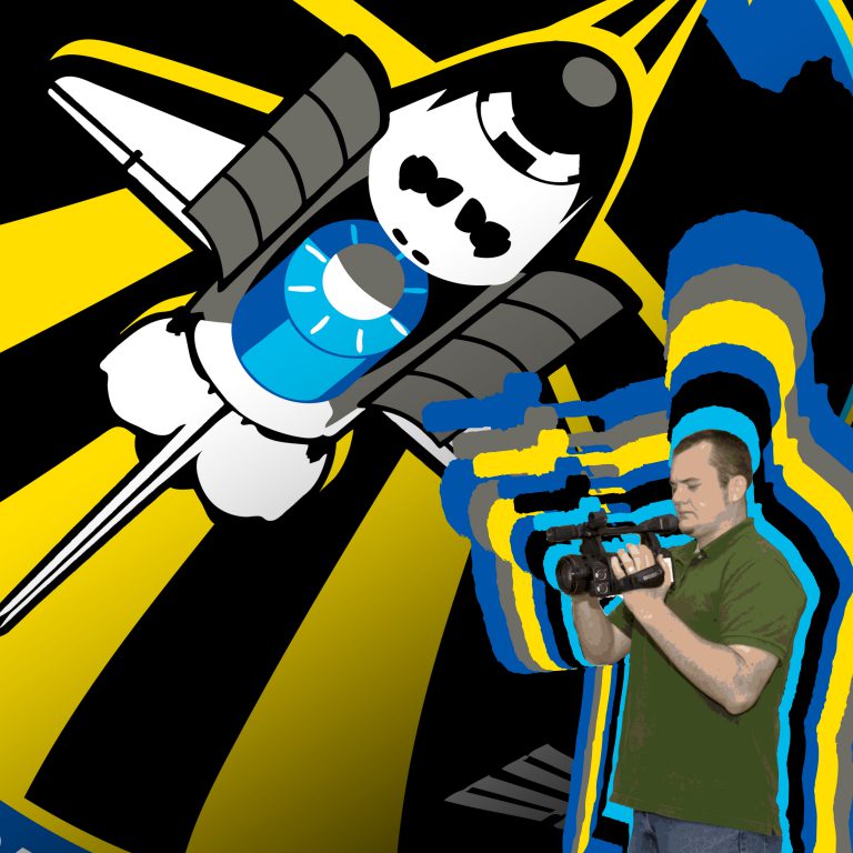 ECorsair multimedia team prepares for NASA rocket launch with video equipment.