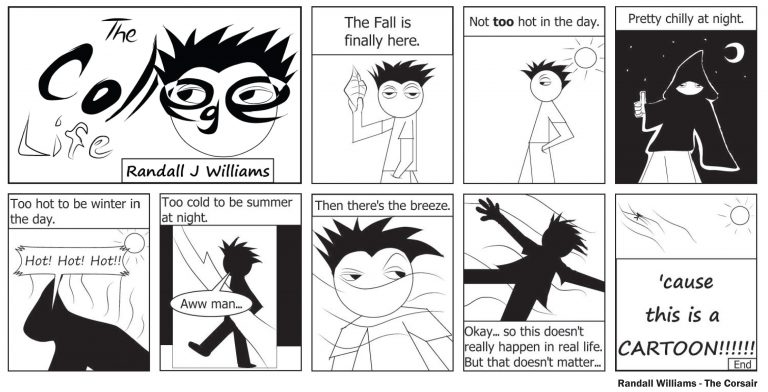 ECorsair college student cartoon comic strip about campus life and seasons.