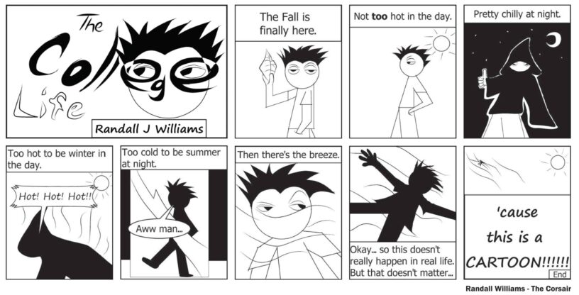 ECorsair college student cartoon comic strip about campus life and seasons.