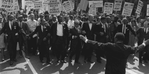 Protest for Racial Equality and Justice Civil rights protest march advocating racial equality and justice.