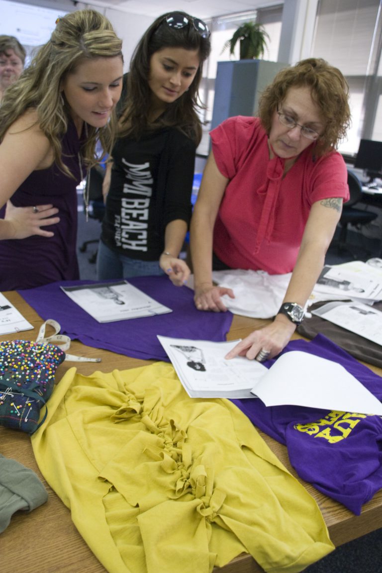 Recycling fashion materials workshop at eCorsair, Pensacola State College.
