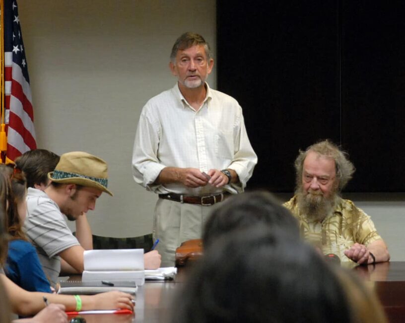 Donald Hall, 14th Poet Laureate, visits PJC classroom. Donald Hall speaking to students during his visit to Pensacola State College.