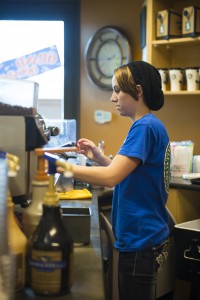 Myranda Jernigan, a barista at Coffee Break Cafe, prepares to close the cafe at the end of the day January 12, 2015. Coffee Break Cafe opened in the Pensacola State College library January 7, 2015. Corsair photo by Jessica Echerri.