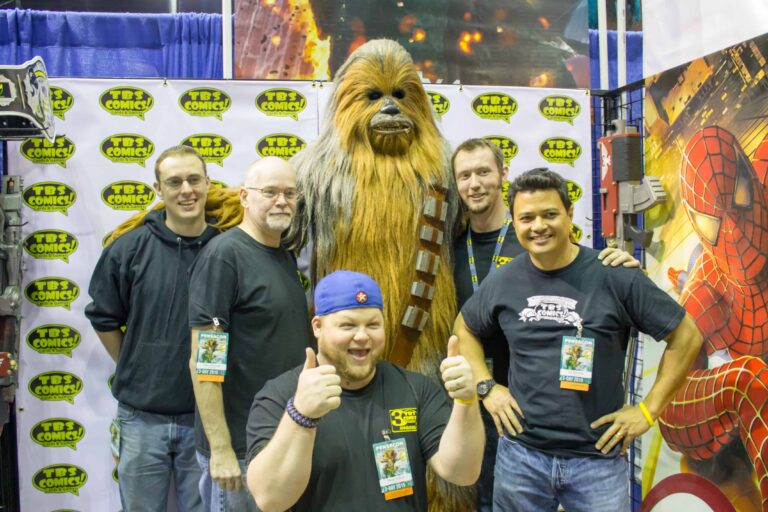 Group of cosplayers dressed as Star Wars characters at Pensacon event.
