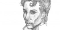 Sketch of Prince with purple tears, honoring his legacy worldwide.