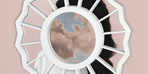 Mirror with cloud reflection, artistic design.