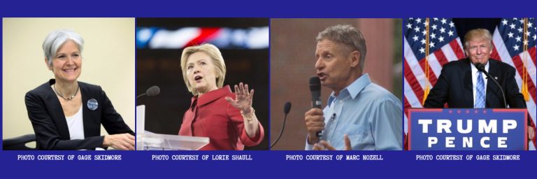 Four political candidates from the 2016 election, including Trump and Clinton.