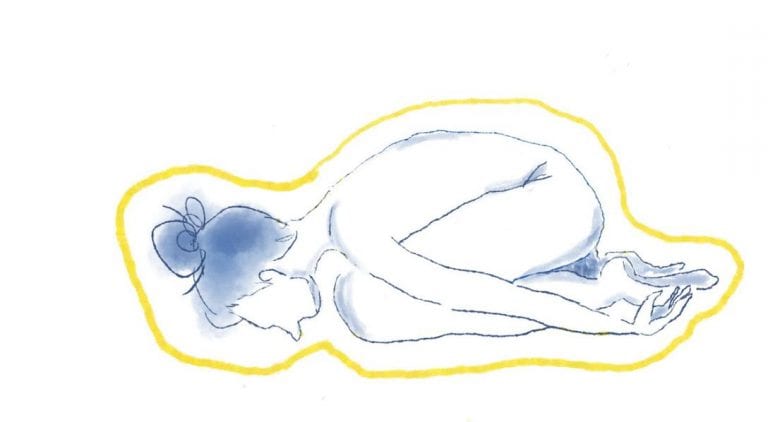 Woman in a relaxing yoga pose to reduce stress and promote mental calmness.