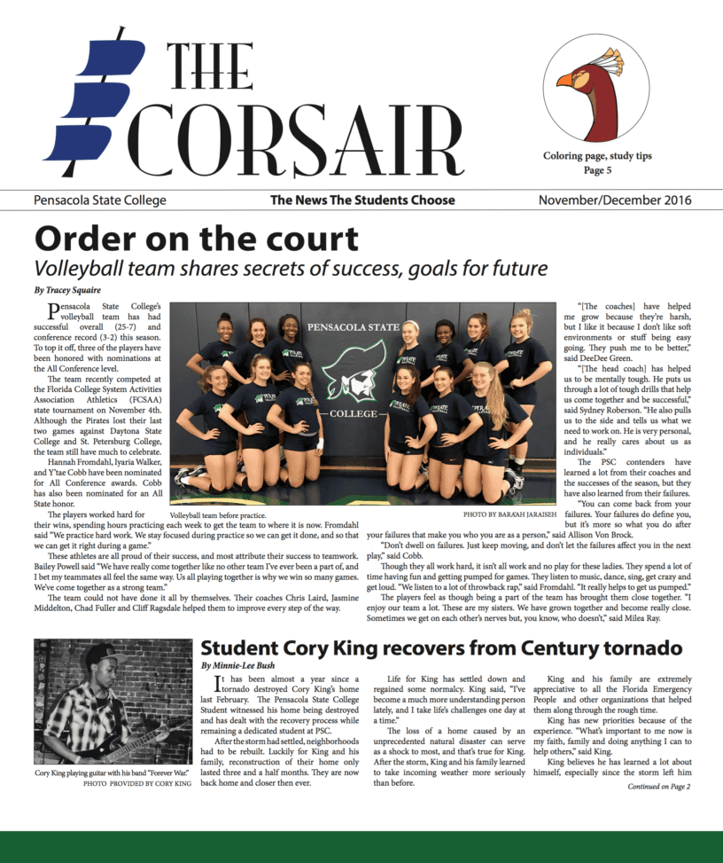 Volleyball team celebrating victory at Pensacola State College.