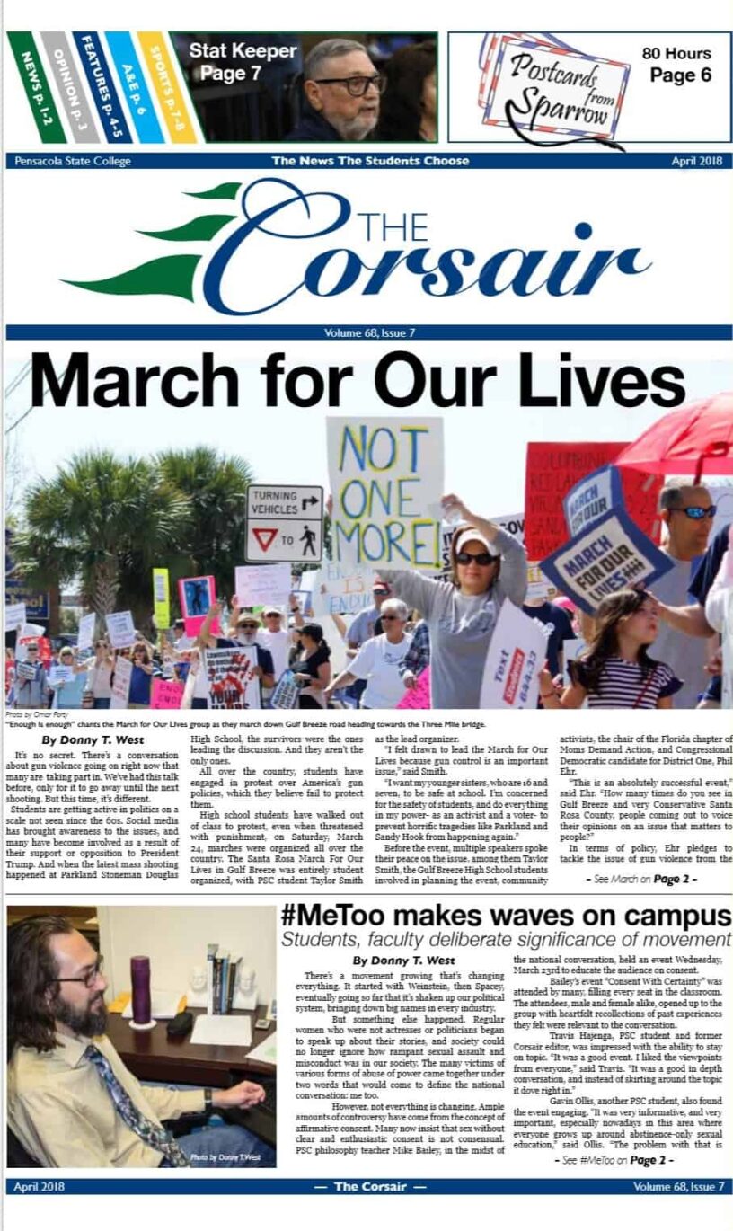 Protesters holding signs during March for Our Lives event at Pensacola State College.