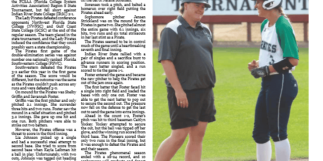 Lady Pirates player in action during game, focusing on softball and team effort.