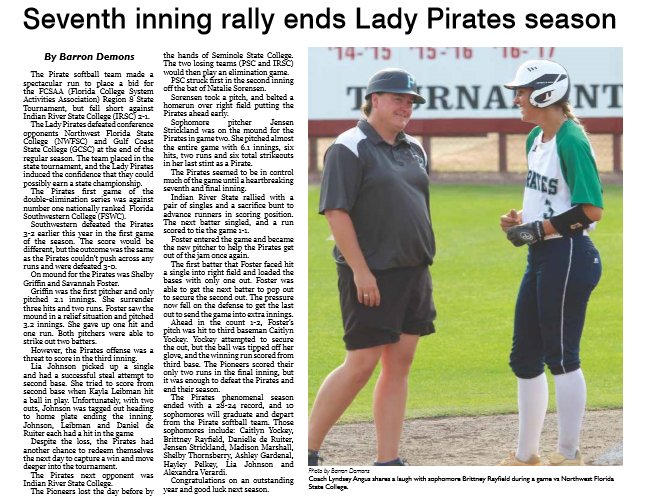 Seventh inning rally ends Lady Pirates season