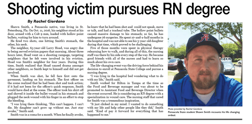 Nursing student and shooting victim pursuing RN degree at Pensacola State College.