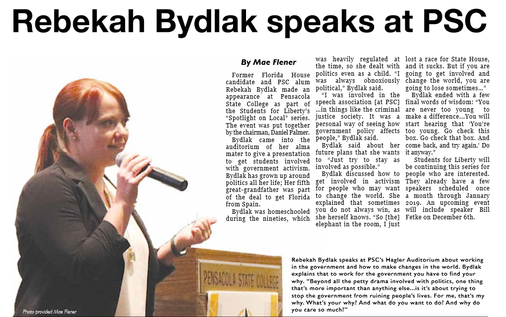 Rebekah Bydlak speaks at PSC