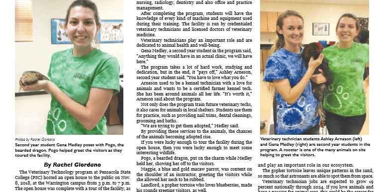 Vet Tech open house at Warrington campus with students in scrubs.