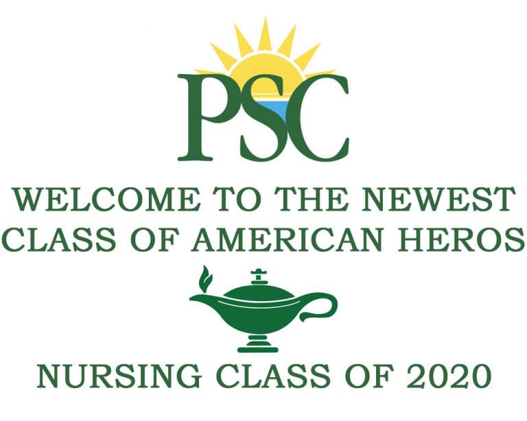 PSC eCorsair Nursing Class of 2020 logo with lamp and sun icon.