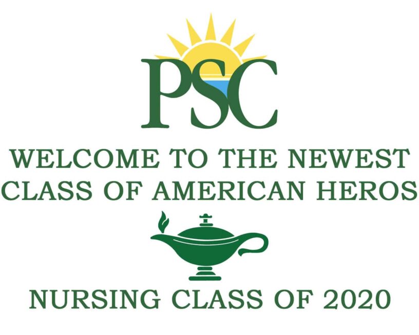PSC eCorsair Nursing Class of 2020 logo with lamp and sun icon.