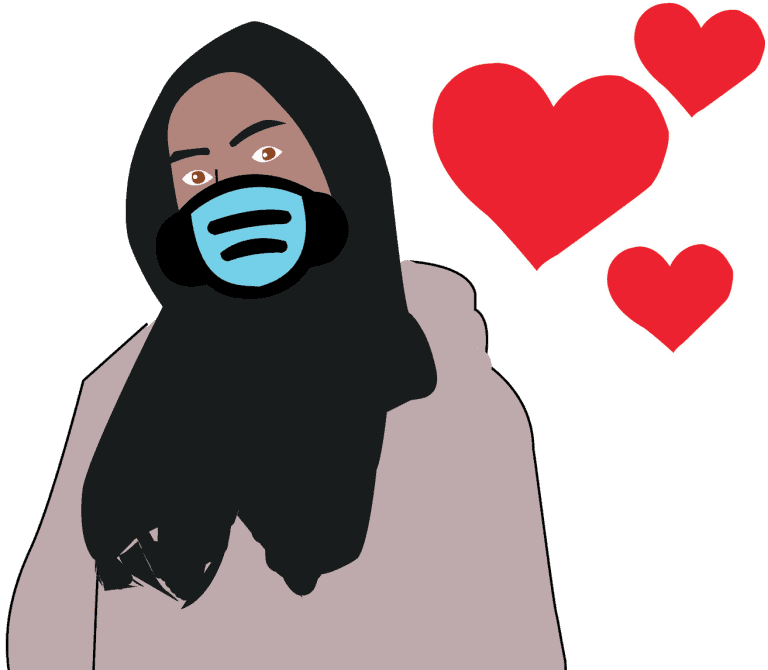 Masks and hearts symbolize love and connection during COVID-19 quarantine.