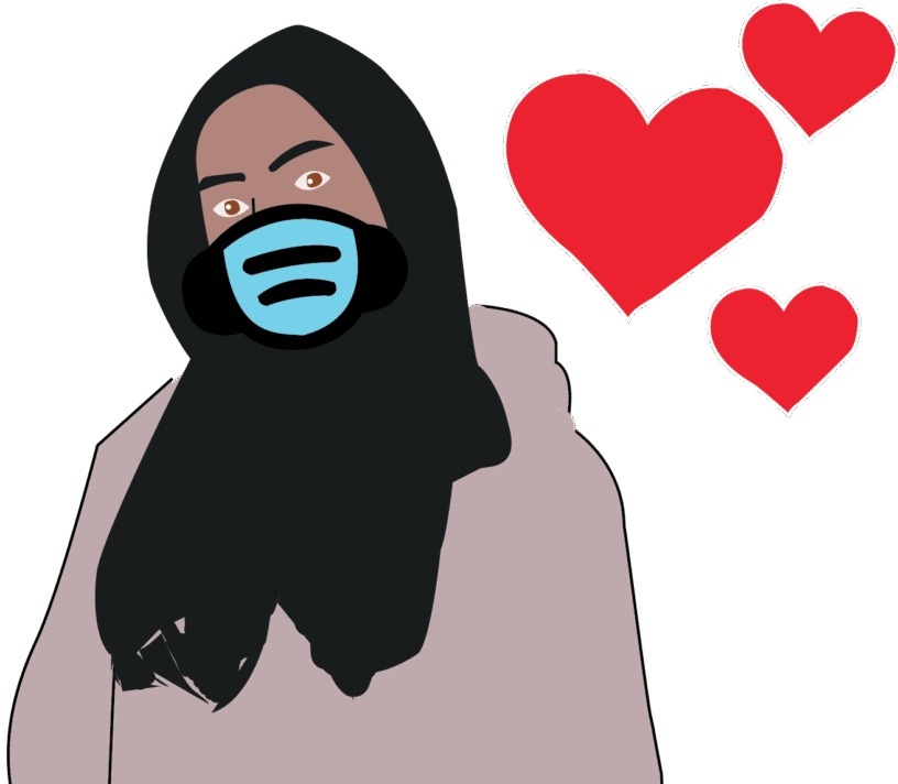 Masks and hearts symbolize love and connection during COVID-19 quarantine.