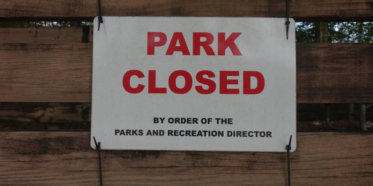Park Closed Sign for Pensacola community restoration efforts.