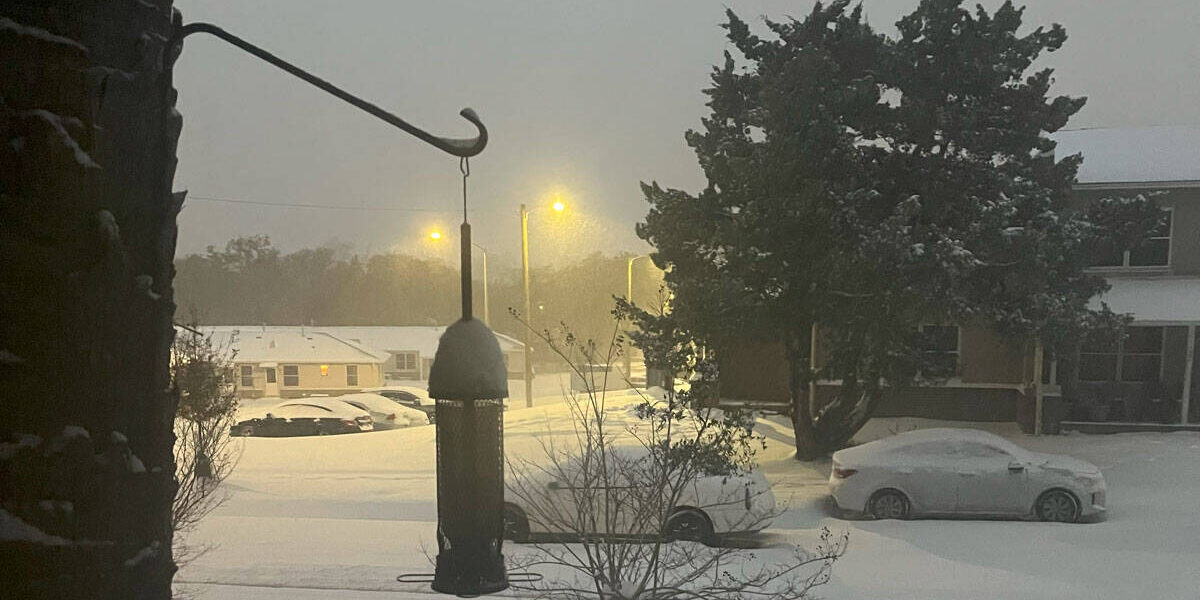 Snow-covered street in Pensacola during record snowfall.