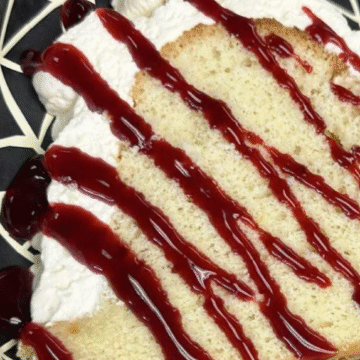 Lemon Chiffon Cake with Whipped Cream and Blackberry Glaze Lemon Chiffon Cake with Whipped Cream and Blackberry Glaze