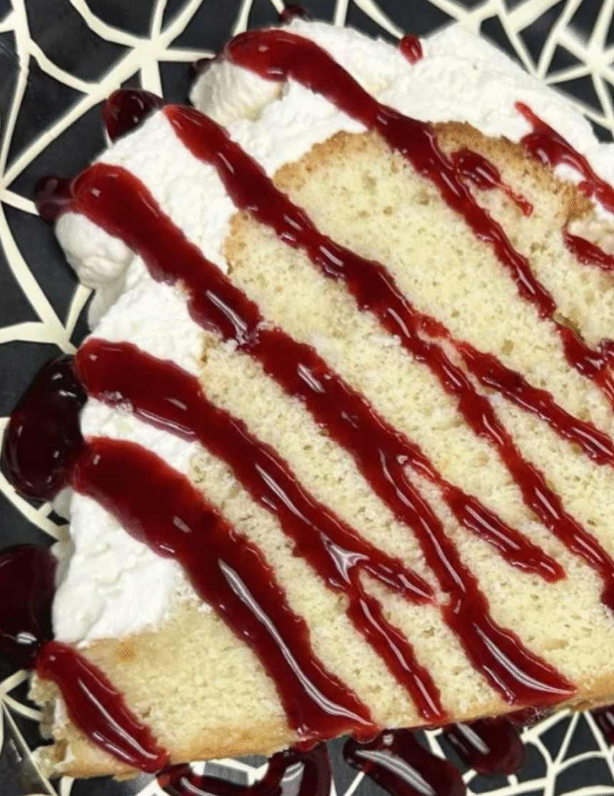 Lemon Chiffon Cake with Whipped Cream and Blackberry Glaze Lemon Chiffon Cake with Whipped Cream and Blackberry Glaze