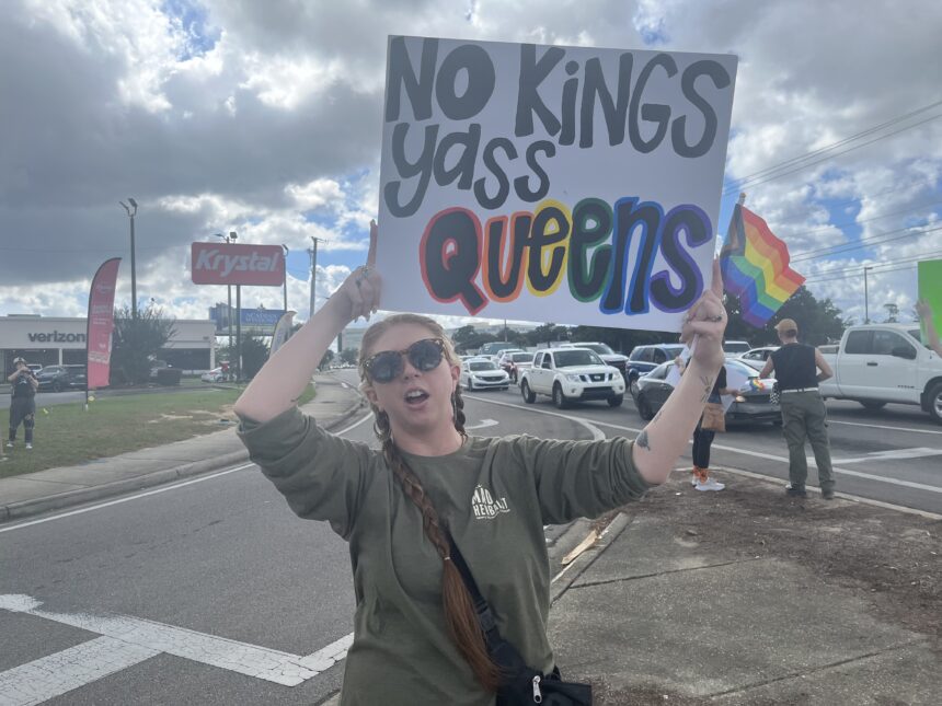 No Kings. No Dictators. No Kings. No Dictators.