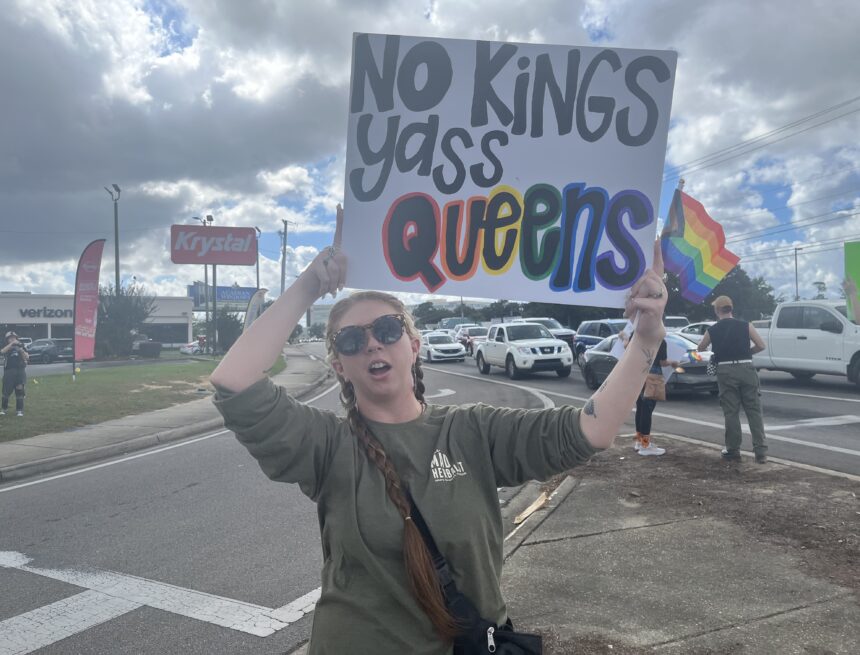 No Kings. No Dictators. No Kings. No Dictators.