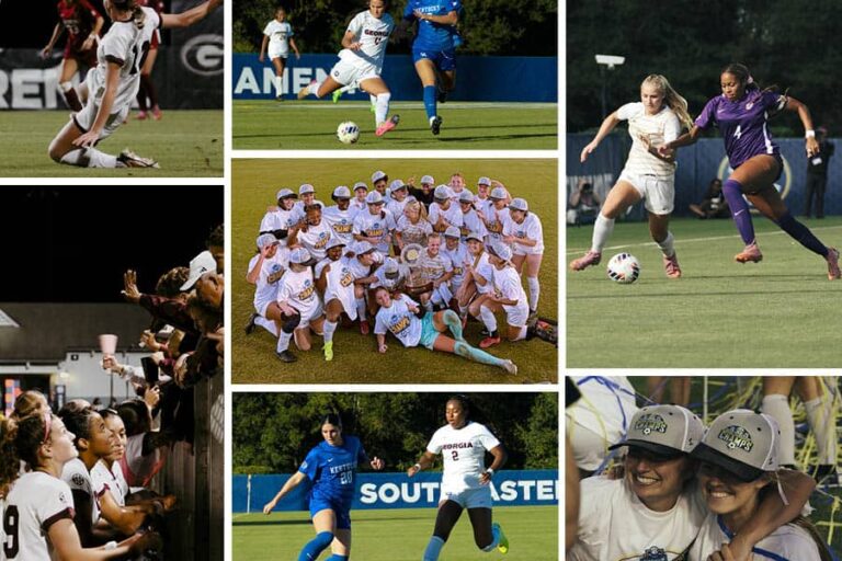 ECorsair soccer players competing in a match at Pensacola State College.