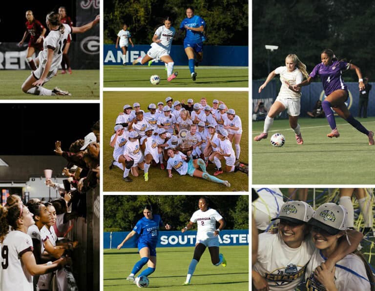 ECorsair soccer players competing in a match at Pensacola State College.