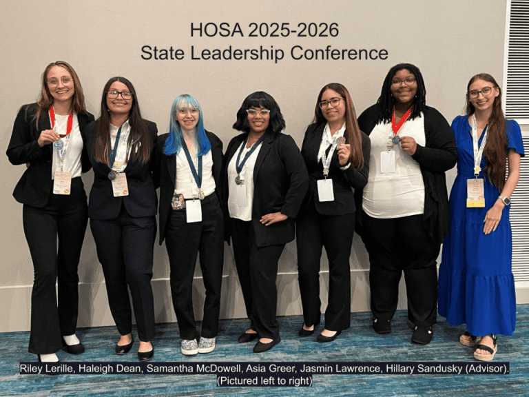 Health Occupations Students of America club standing outside HOSA 2025-2026 State Leadership Conference