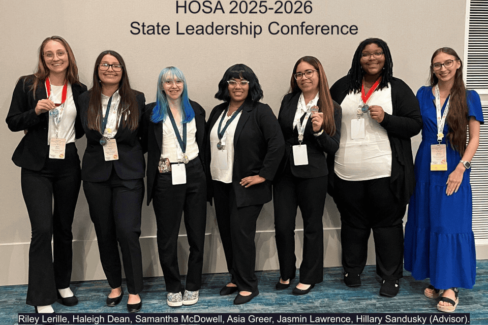 Health Occupations Students of America club standing outside HOSA 2025-2026 State Leadership Conference
