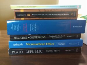 Stack of philosophy books and textbooks